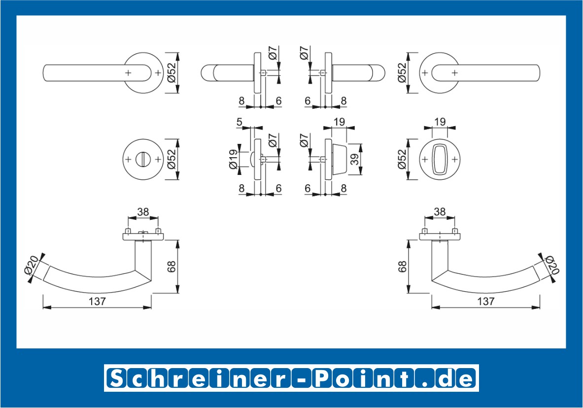 Hoppe Trondheim Edelstahl Rosettengarnitur F69 E1430Z/42KV/42KVS, 2821195, 3039576, 2821208, 2821232, 3039584, 2821427